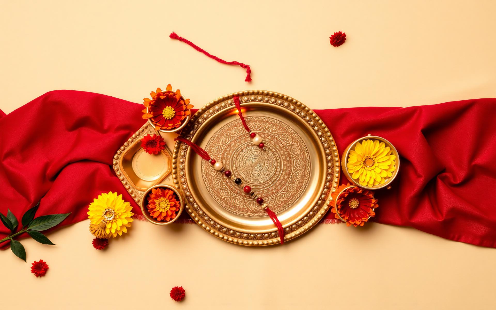 Festive rakhi thali with marigold flowers